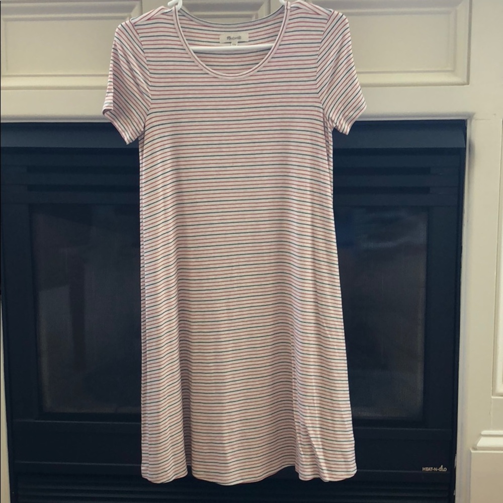 Red blue white striped dress